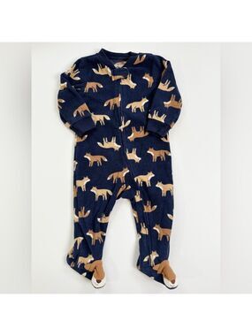 🩵 4/$20 Carter's Navy Blue Fleece Fox Print One Piece